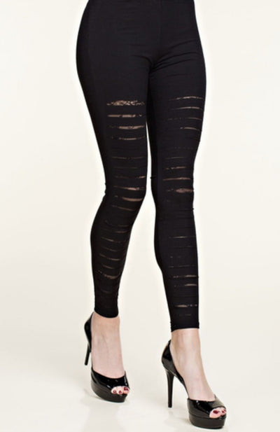 Black Laser Cut Lace Detail Leggings  3X